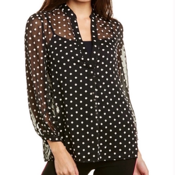 Alice + Olivia Tops - Alice + Olivia Sheila Sheer blouse with embroidered flowers, S